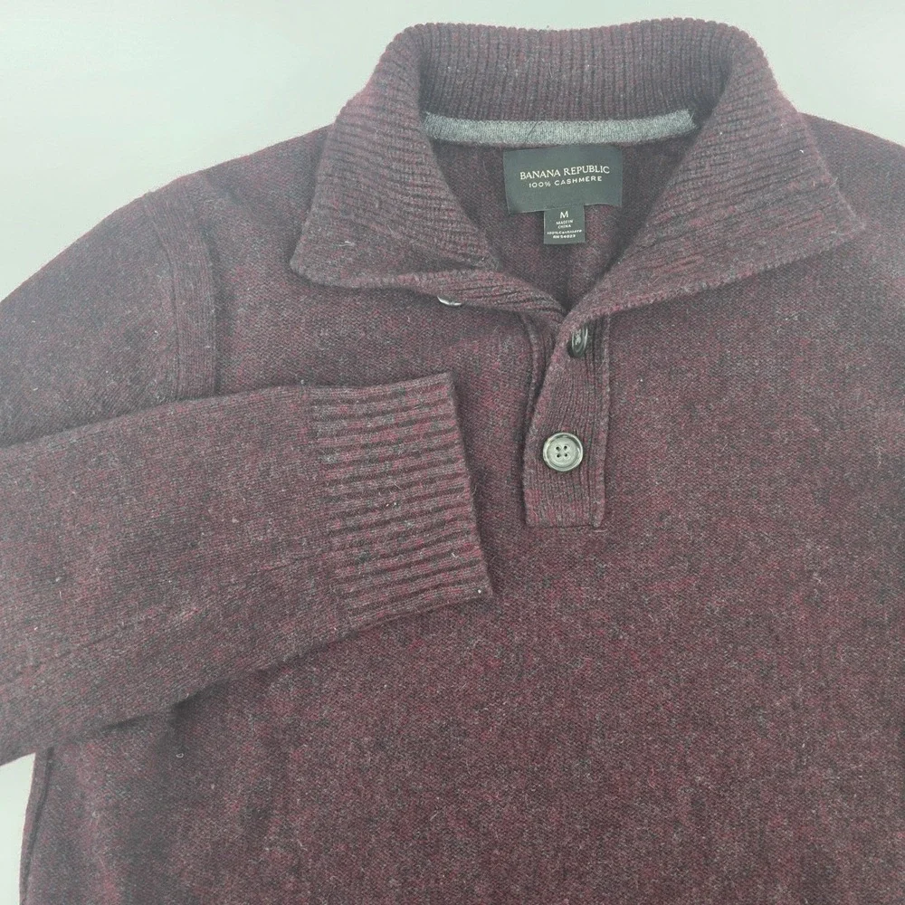 Banana Republic Med Cashmere Shawl Collar Pullover Sweater Burgundy‎ Speckled